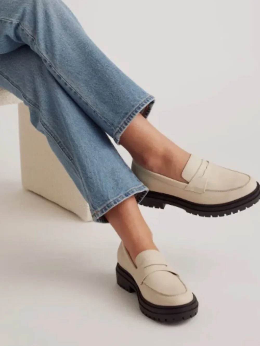 Quince Italian Leather Lug Sole Platform Chunky Loafers Ivory Women’s Size 10